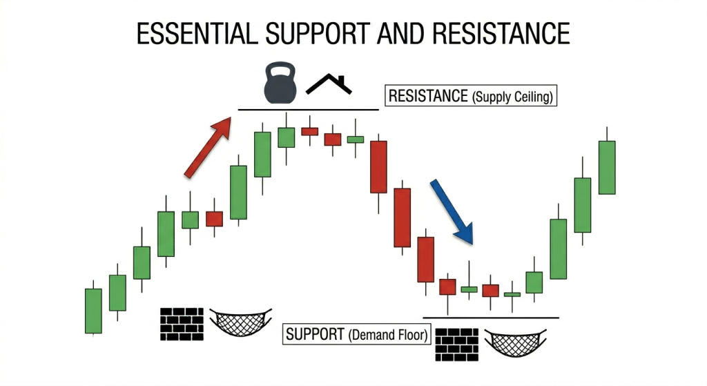 A simple depiction of support and resistance